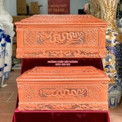 Quách tiểu sành rồng chân quỳ đỏ 2 màu cỡ Đại QTSA93