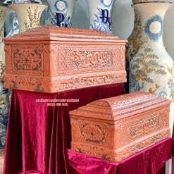 Quách tiểu sành rồng chân quỳ đỏ 2 màu cỡ Đại QTSA93