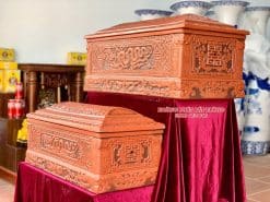 Quách tiểu sành rồng chân quỳ đỏ 2 màu cỡ Đại QTSA93