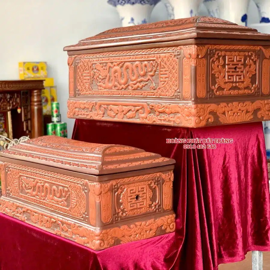 Quách tiểu sành rồng chân quỳ đỏ 2 màu cỡ Đại QTSA94