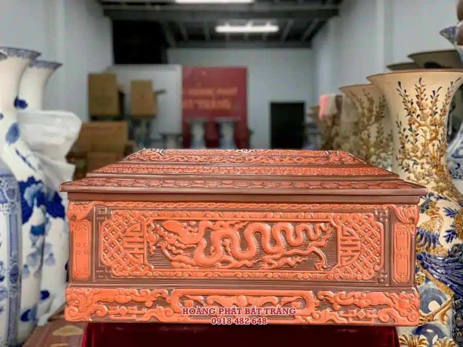 Quách tiểu sành rồng chân quỳ đỏ 2 màu cỡ Đại QTSA94