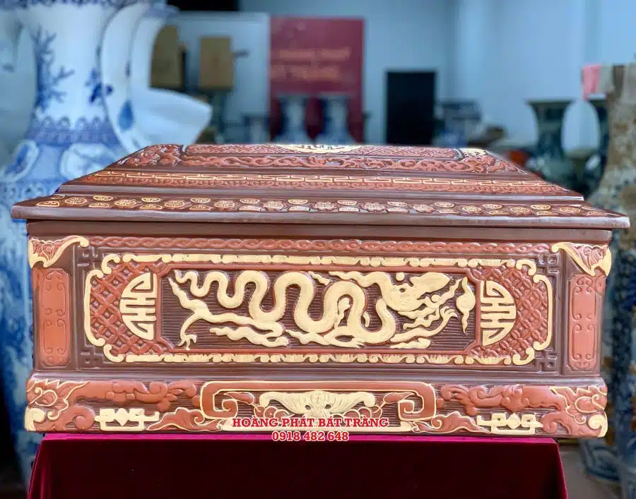 Quách tiểu sành Rồng chân quỳ 3 màu cỡ Đại QTSA95