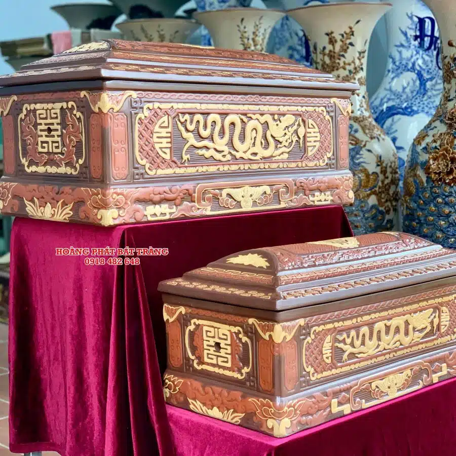 Quách tiểu sành Rồng chân quỳ 3 màu cỡ Đại QTSA95