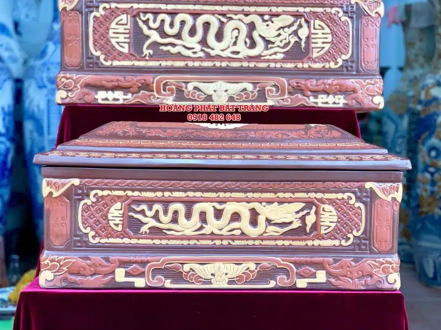 Quách tiểu sành Rồng chân quỳ 3 màu cỡ Đại QTSA95