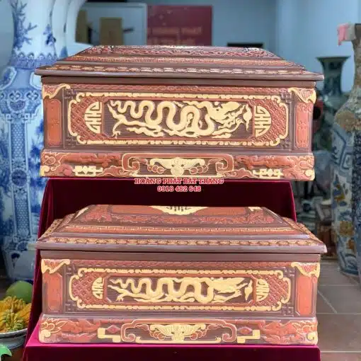 Quách tiểu sành Rồng chân quỳ 3 màu cỡ Đại QTSA95