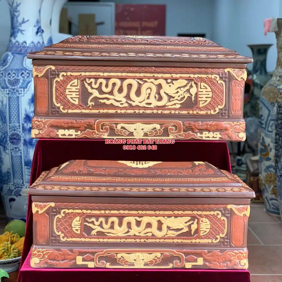 Quách tiểu sành Rồng chân quỳ 3 màu cỡ Đại QTSA95