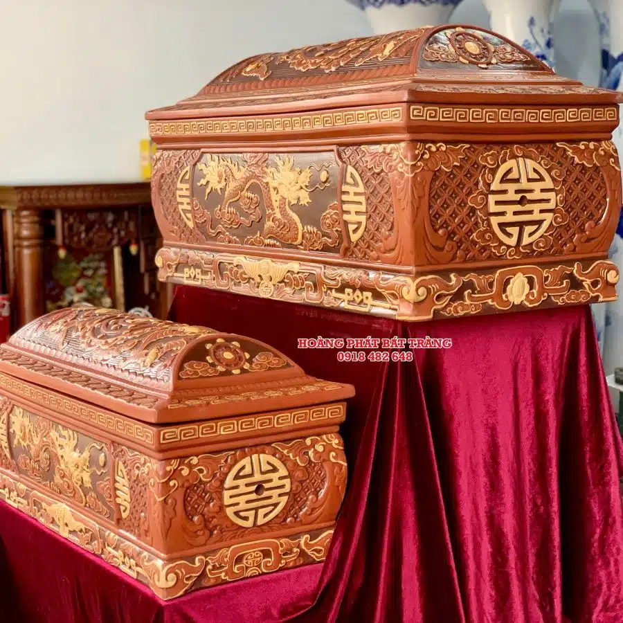 Quách tiểu sành rồng phình đỏ ba màu cỡ Đại QTSA99