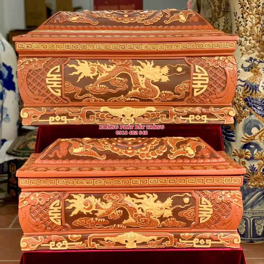 Quách tiểu sành rồng phình đỏ ba màu cỡ Đại QTSA99