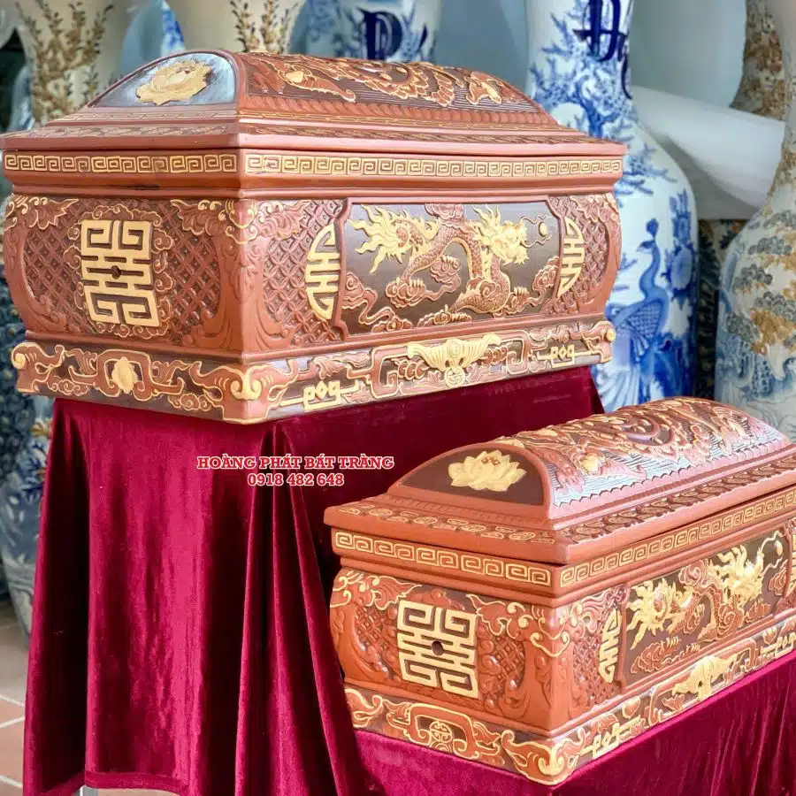 Quách tiểu sành rồng phình đỏ ba màu cỡ Đại QTSA99