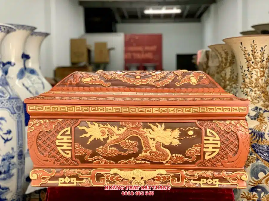 Quách tiểu sành rồng phình đỏ ba màu cỡ Đại QTSA99