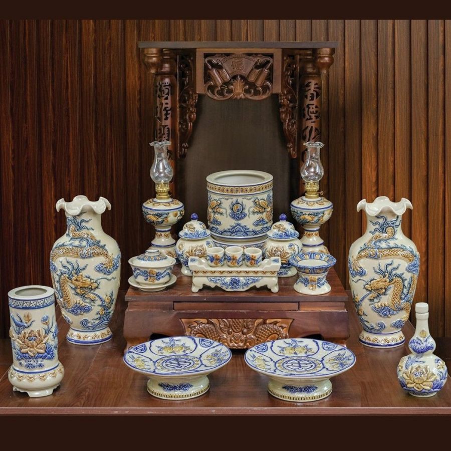 Bộ đồ thờ thần tài men hoàng thổ cao cấp