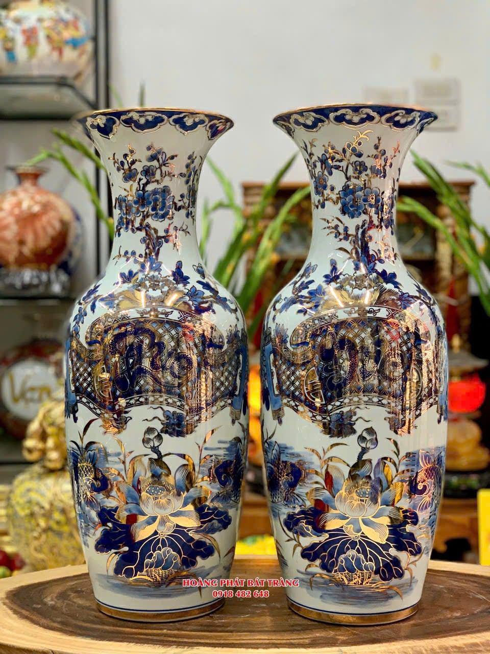 Tiểu lục bình sứ vẽ vàng cao cấp H52, H60 Bát Tràng