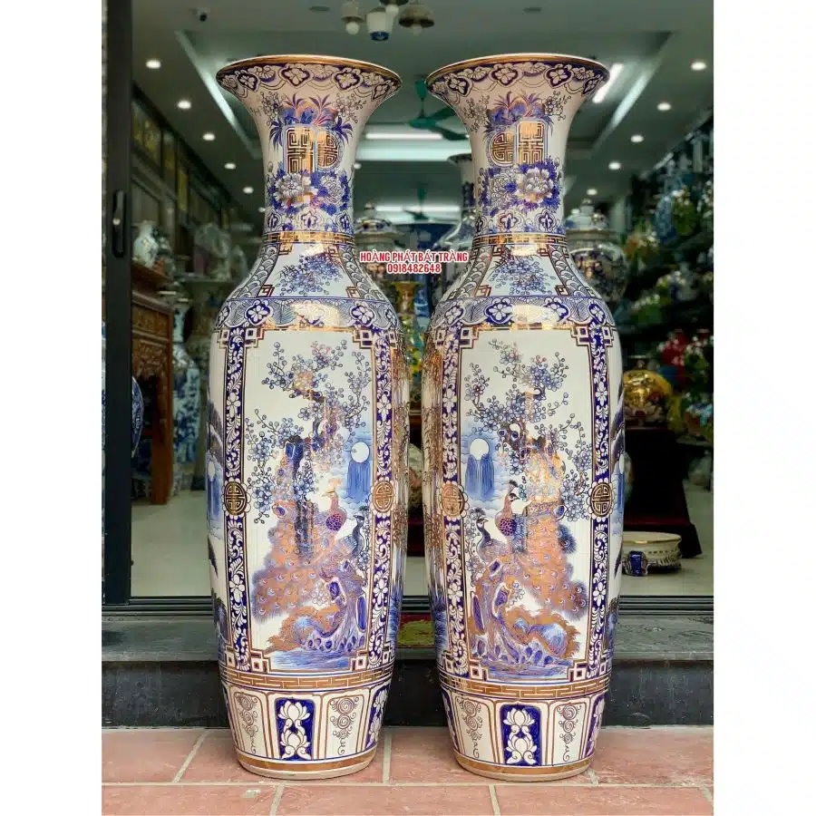 Lục bình sứ tứ quý vẽ vàng cao cấp Bát Tràng