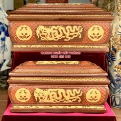 Tiểu quách sành ngũ phúc kim tiền nâu ba màu cỡ Đại QTSA91