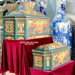 Quách tiểu sành Rồng bát giác xanh lục bảo cỡ Đại