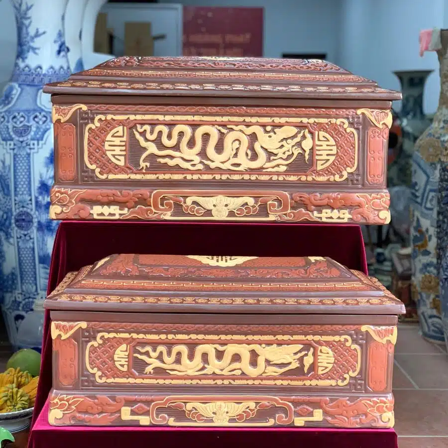 Quách tiểu sành Rồng chân quỳ 3 màu cỡ Đại QTSA95