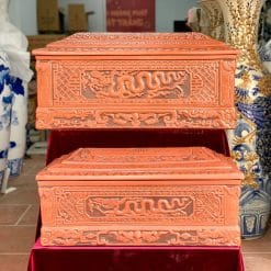 Quách tiểu sành rồng chân quỳ đỏ 2 màu cỡ Đại QTSA93