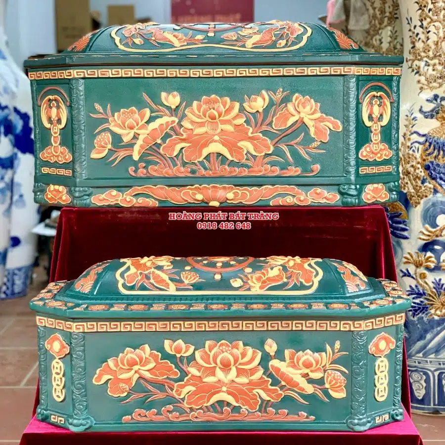 Quách tiểu Bát Tràng sành sen bát giác xanh lục bảo mái Vòm QTSA88