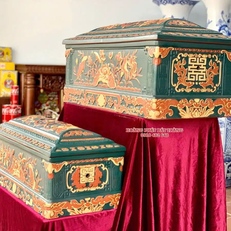 Quách tiểu sành sen chân quỳ tỉa nét xanh lục bảo mái Vòm QTSA89