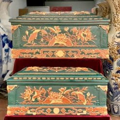 Quách tiểu sành sen chân quỳ tỉa nét xanh lục bảo mái Vòm QTSA89