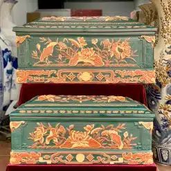 Quách tiểu sành sen chân quỳ tỉa nét xanh lục bảo mái Vòm QTSA89