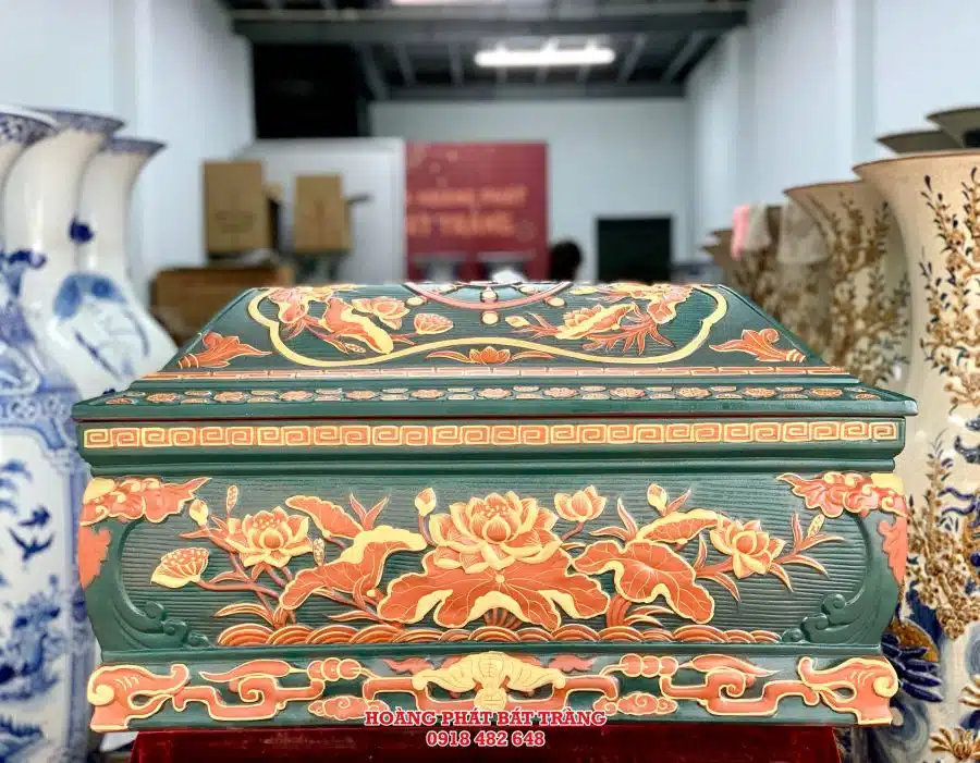 Quách tiểu sành sen phình tỉa nét xanh lục bảo cỡ Đại QTSA90