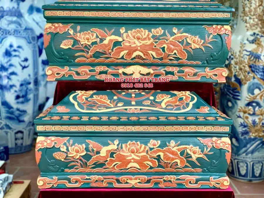 Quách tiểu sành sen phình tỉa nét xanh lục bảo cỡ Đại QTSA90