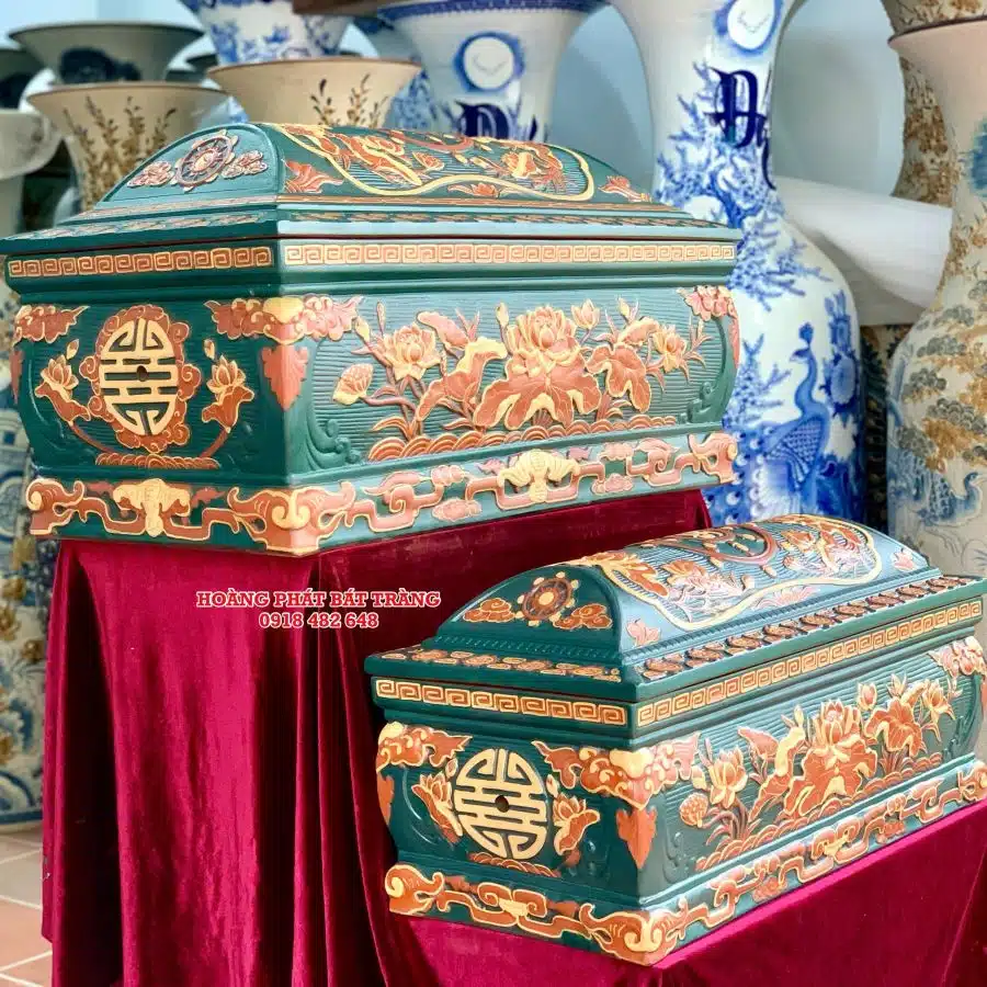 Quách tiểu sành sen phình tỉa nét xanh lục bảo cỡ Đại QTSA90