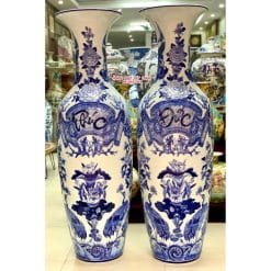 Lục bình sứ Phúc đức men lam khử khắc nổi cao cấp 1m4