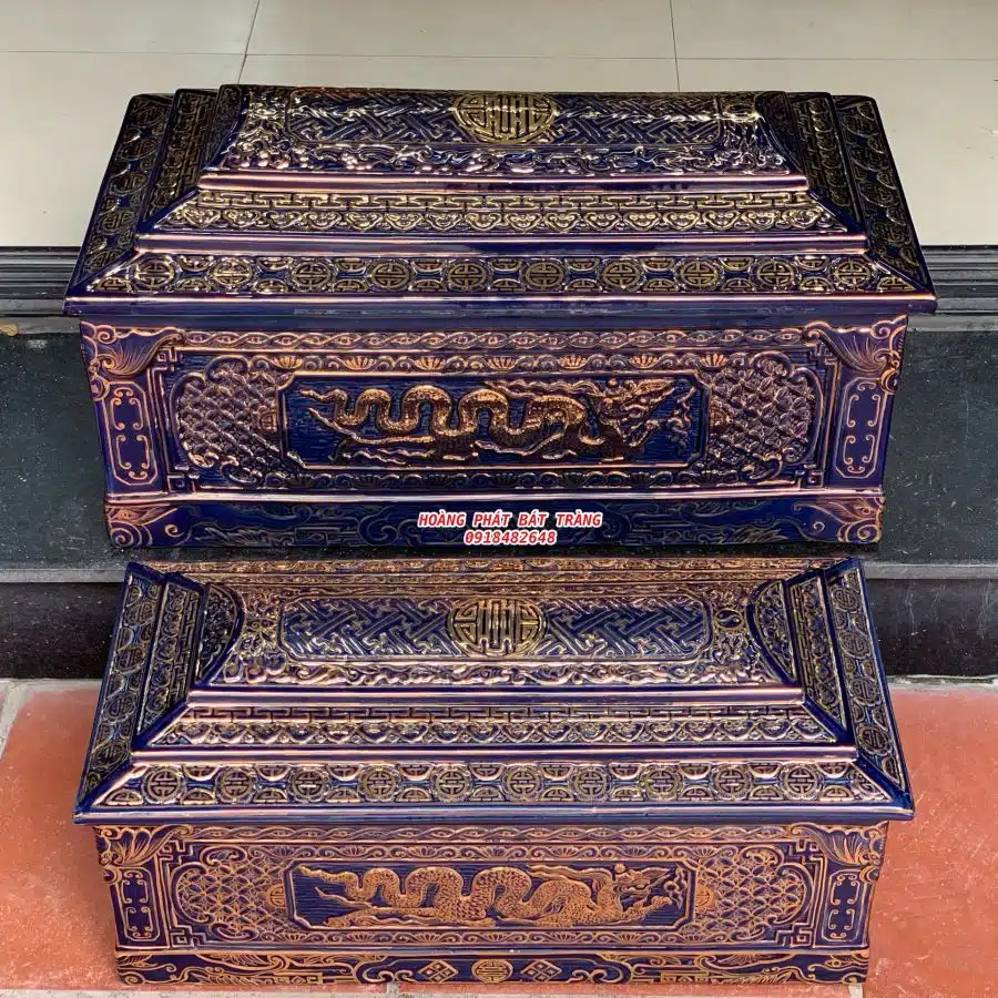 Quách tiểu sứ rồng xanh lam xám vẽ vàng