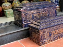 Quách tiểu sứ rồng xanh lam xám vẽ vàng