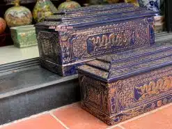 Quách tiểu sứ rồng xanh lam xám vẽ vàng