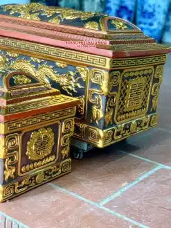 Quách tiểu sành Song Linh dát vàng cỡ Đại mái Vòm QTSA102