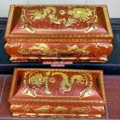 Quách tiểu sành Song linh nền đỏ dát vàng cỡ Đại QTSA103