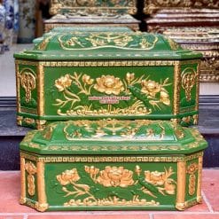 Quách tiểu sành bát giác hoa sen xanh bộ đội dát vàng