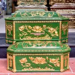 Quách tiểu sành bát giác hoa sen xanh bộ đội dát vàng