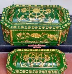 Quách tiểu sành bát giác hoa sen xanh bộ đội dát vàng