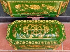 Quách tiểu sành bát giác hoa sen xanh bộ đội dát vàng