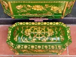 Quách tiểu sành bát giác hoa sen xanh bộ đội dát vàng