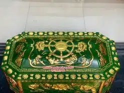 Quách tiểu sành bát giác hoa sen xanh bộ đội dát vàng