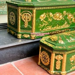 Quách tiểu sành bát giác hoa sen xanh bộ đội dát vàng