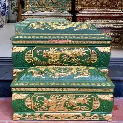 Quách tiểu sành rồng phình xanh bộ đội dát vàng QTSA99