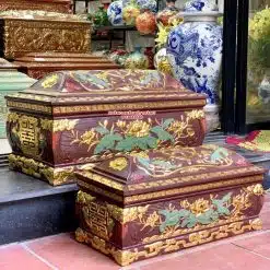 Quách tiểu sành sen phình lá xanh dát vàng cỡ Đại QTSA101