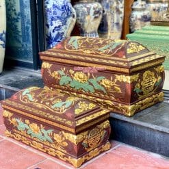 Quách tiểu sành sen phình lá xanh dát vàng cỡ Đại QTSA101