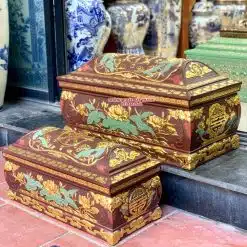 Quách tiểu sành sen phình lá xanh dát vàng cỡ Đại QTSA101