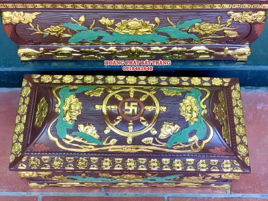 Quách tiểu sành sen phình lá xanh dát vàng cỡ Đại QTSA101