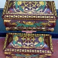 Quách tiểu sành sen phình lá xanh dát vàng cỡ Đại QTSA101