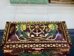 Quách tiểu sành sen phình lá xanh dát vàng cỡ Đại QTSA101