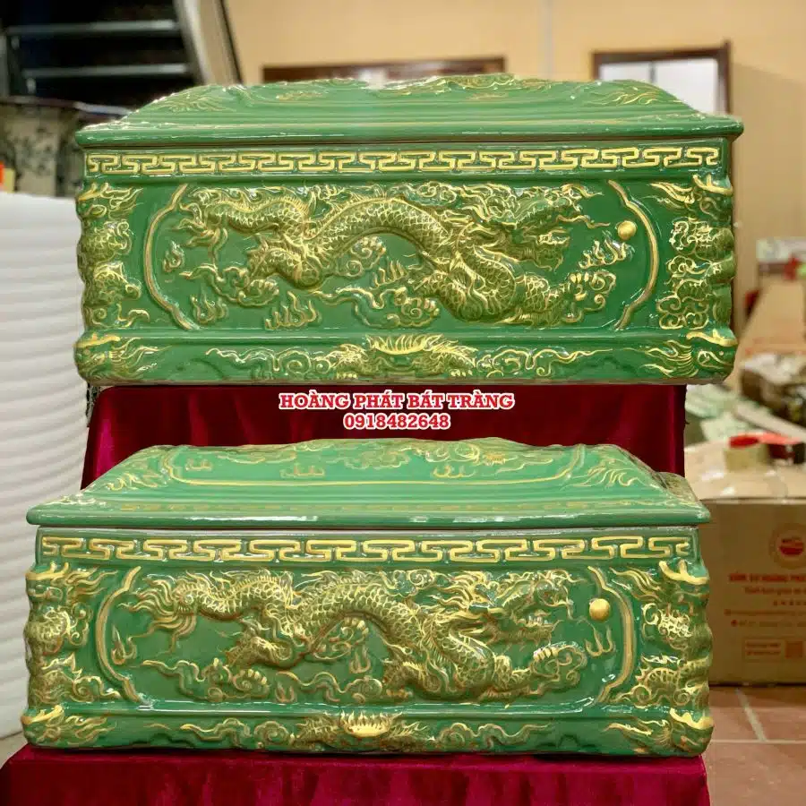 Quách tiểu sứ Rồng xanh ngọc vẽ nhũ QTSU457