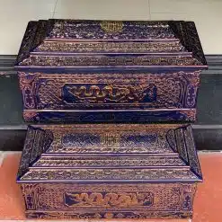 Quách tiểu sứ rồng xanh lam xám vẽ vàng